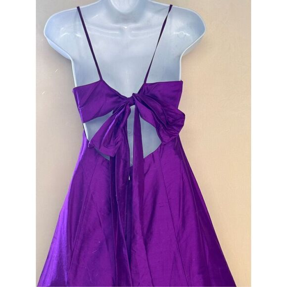 Watters Raw Silk bright purple tie back semiformal fit and flare dress sz 2 - Picture 3 of 7